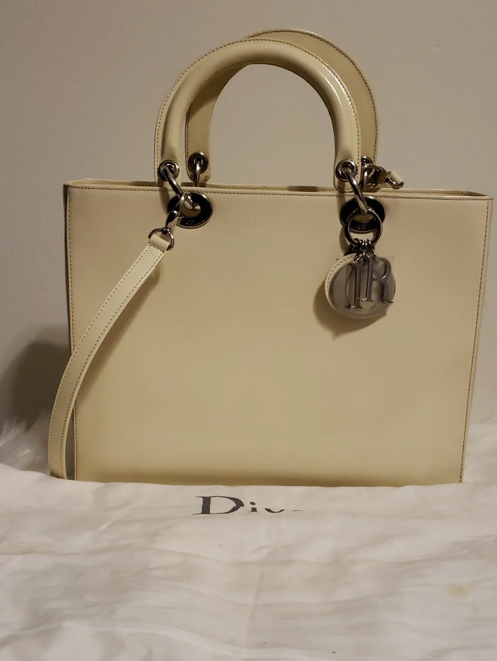 Dior Cream Leather Satchel with Silver Charm